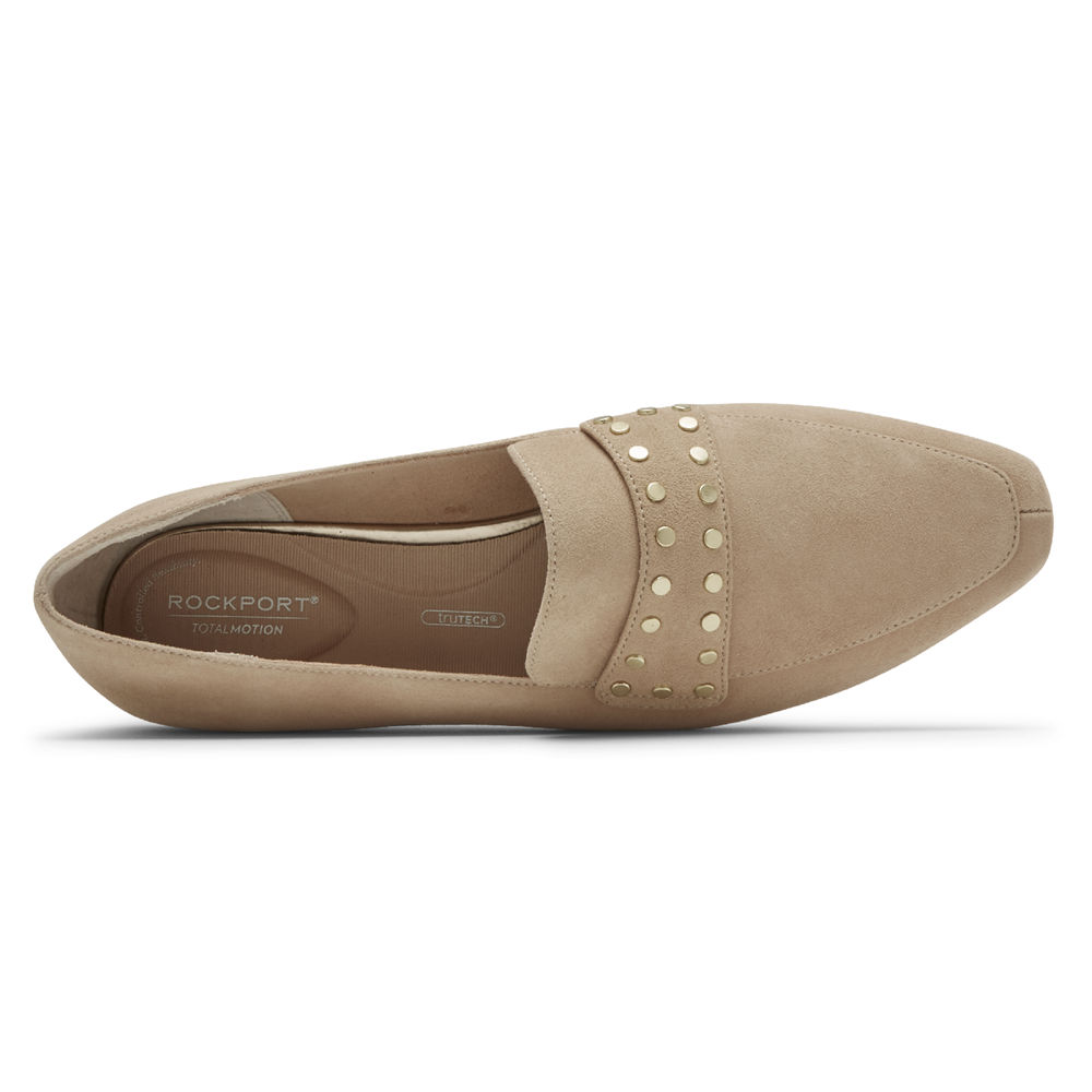 Mocasines Rockport Mujer Mexico - Total Motion Laylani Studded Beige - URXIB0437